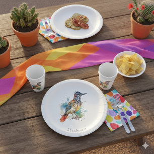 Wüstengeist, Roadrunner in Wasserfarbe, kundenspez Pappteller