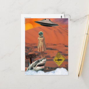 Wüstenhai-Astronaut-UFO-Surreal-Collage Postkarte