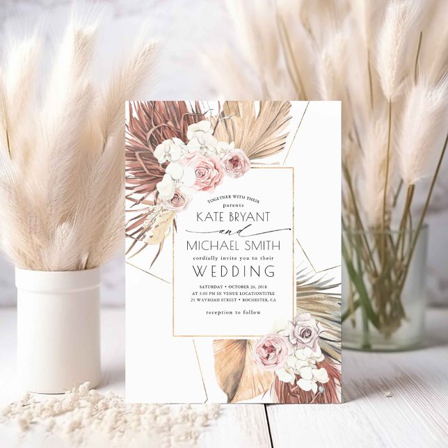 Wüstenhochzeit in tropischen Palmen Einladung (Boho Exotic Foliage Wedding Invitations)