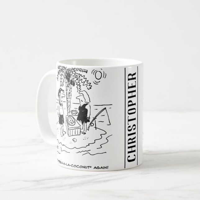 Wüsteninsel. Das Essen ist "Fisch a la Coconut". Kaffeetasse (Vorderseite Links)