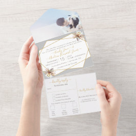 Wüstenkaktus Geometric Gold Frame Wedding All In One Einladung