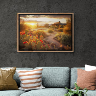 Wüstenkaktus in Bloom AI Art   Fotorealistisch Poster
