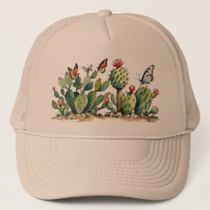 Wüstenkaktus Prickly-Birnen-Pflanze mit Schmetterl Truckerkappe