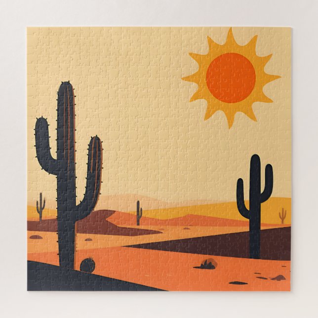 Wüstenkaktus-Sonnenuntergangs-Silhouette  Puzzle (Vertikal)