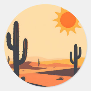 Wüstenkaktus-Sonnenuntergangs-Silhouette Runder Aufkleber