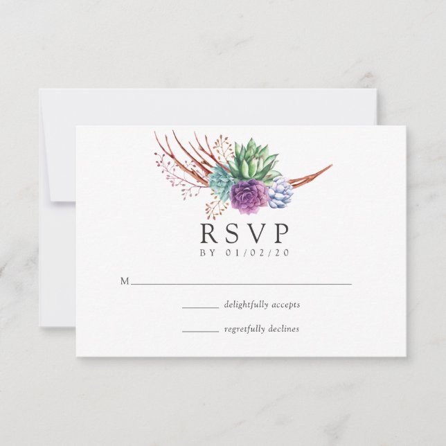 Wüstenkaktus Succulents Wedding RSVP Karte (Vorderseite)
