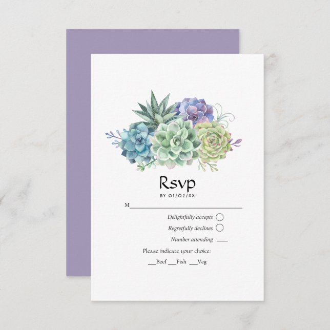 Wüstenkaktus Succulents Wedding RSVP Karte (Vorne/Hinten)