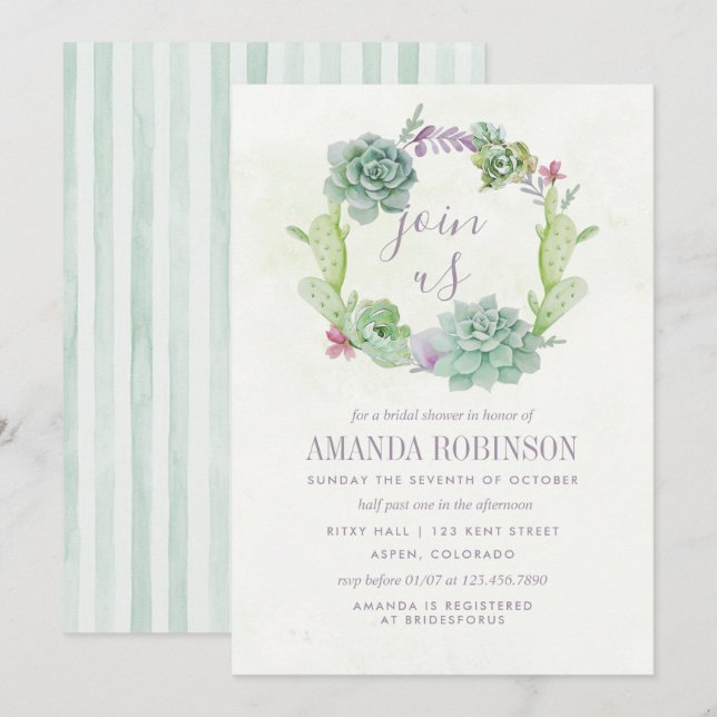 Wüstenkaktus Sukkulents Brautparty Einladung (Vorne/Hinten)