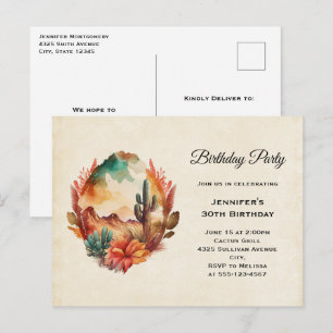 Wüstenkaktus und Gebirge zum Geburtstag Einladungspostkarte