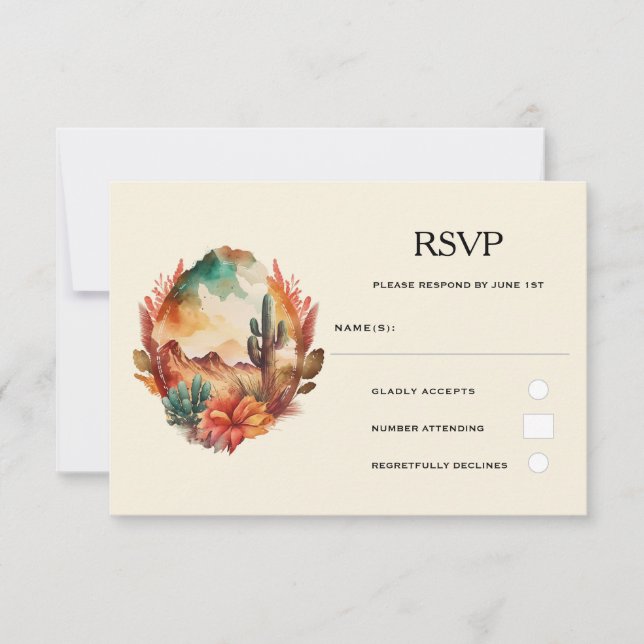 Wüstenkaktus und Hochzeiten der Berge RSVP Karte (Vorderseite)