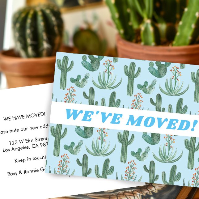 WüstenKaktus Watercolor Blue Postkarte (MOVING ANNOUNCEMENT Desert Cactus Watercolor Blue Custom New Address We've Moved Postcard
)