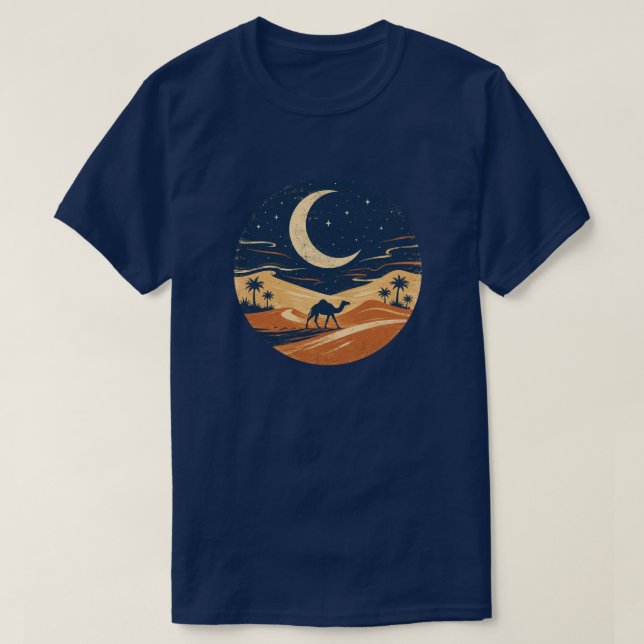 Wüstenkamel-Reise unter Mondlicht T-Shirt (Design vorne)