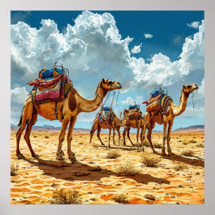 🐪 Wüstenkamelkarawane Sonnenuntergang Sahara Reis Poster
