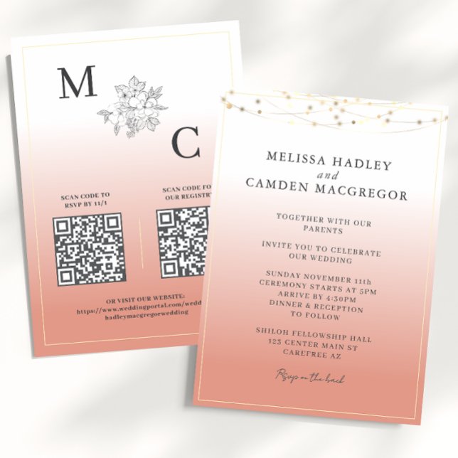 Wüstenkoralle Elegant QR Code Hochzeit Einladung (Von Creator hochgeladen)