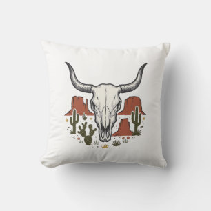 Wüstenkuhschädel Vintage Südwesten Kaktus Kunst Kissen