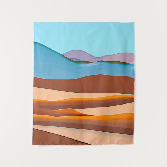 Wüstenlandschaft in Rust Orange und Aqua Wandteppich (Vorderseite)