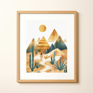 Wüstenlandschaft Kaktus Geometrische Wandkunst Poster