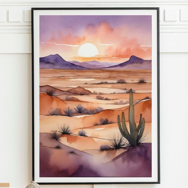 Wüstenlandschaft mit Sonnenuntergang und Kakteen Poster (Von Creator hochgeladen)