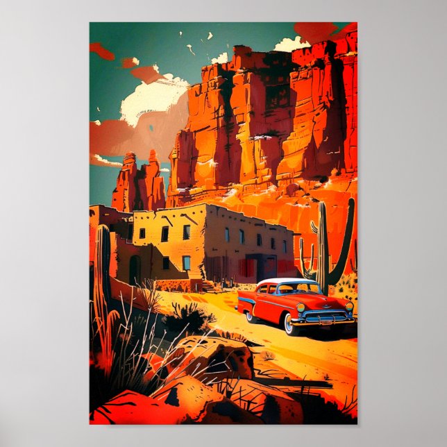 Wüstenplakat mit Oldtimer Poster (Vorne)