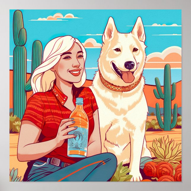 Wüstenrettung Hund, Tequila und Frauen Print Poster (Vorne)