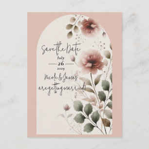 Wüstenrose Pink & Grüne Blumen Save The Date Ankündigungspostkarte