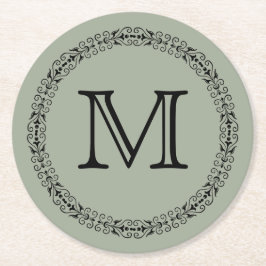 Wüstensäge Gray Green Trendy Solid Color Monogram Runder Pappuntersetzer