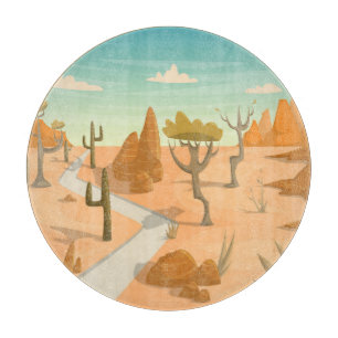 Wüstenstraßenlandschaft: Cartoon Vintage. Schneidebrett