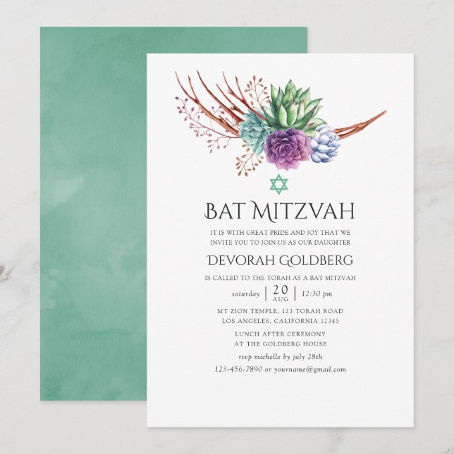 Wüstensukkulturen Bat Mitzvah Einladung (Vorne/Hinten)