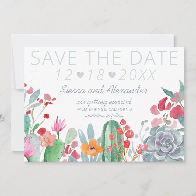 Wüstentraum | Boho Cactus Wildblume Wedding Save The Date (Vorderseite)