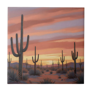 Wüstenuntergang-Saguaro-Kaktus-Landschaft Fliese