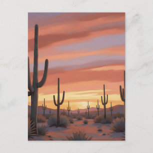 Wüstenuntergang-Saguaro-Kaktus-Landschaft Postkarte