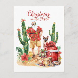 Wüstenweihnachten mit Kaktus-Weihnachtsmann Feiertagspostkarte