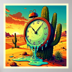 Wüstenzeit schmilzt aus der Uhr Poster