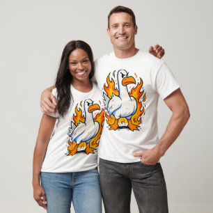 Wütende Gans in Flammen Lustige Chaotische Vogel T-Shirt