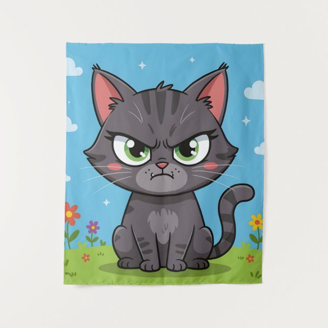 Wütende graue kleine Katze Wandteppich (Vorderseite)
