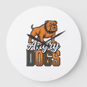 Wütende Hunde Vintage Bulldogge Typografie Design_ Große Wanduhr