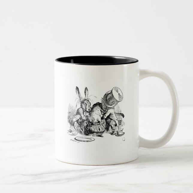 Wütende Hutmacher-, Dormouse-und März-Hasen Zweifarbige Tasse (Rechts)