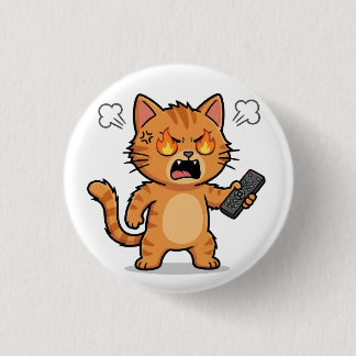 Wütende Katze hält Fernbedienungsknopf Button