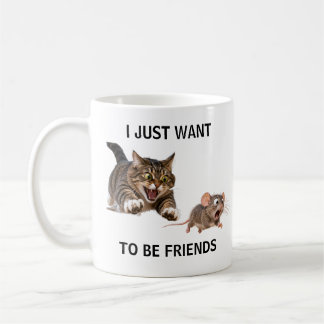 Wütende Katze jagt panische Maus Kaffeetasse
