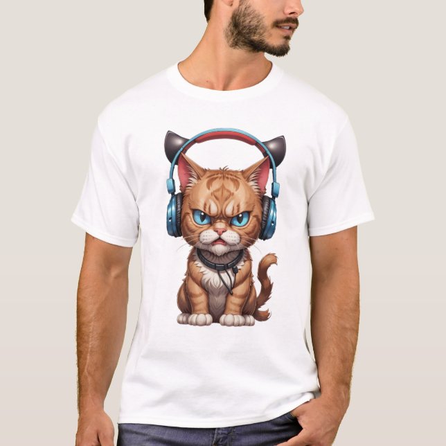wütende Katze mit Kopfhörern niedliche lustig wüte T-Shirt (Vorderseite)