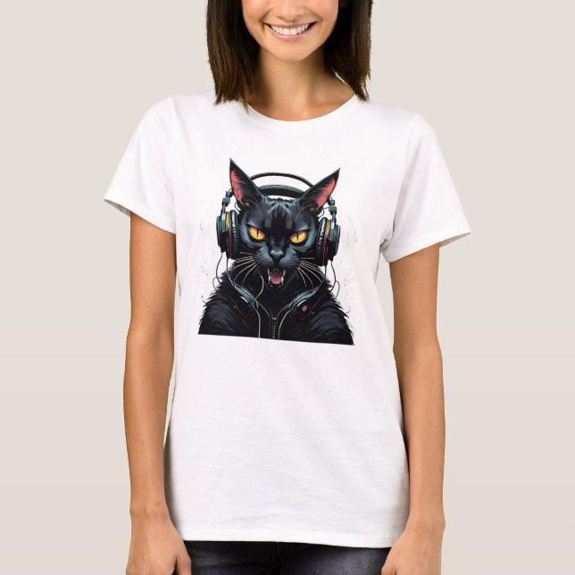wütende Katze mit Kopfhörern niedliche lustig wüte T-Shirt (Vorderseite)