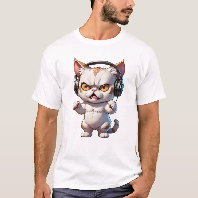 wütende Katze mit Kopfhörern niedliche lustig wüte T-Shirt (Vorderseite)
