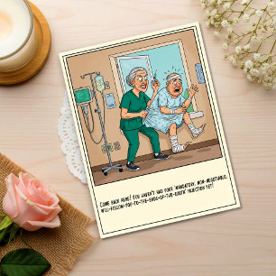 Wütende Krankenschwester stoppt Patienten beim Fen Postkarte