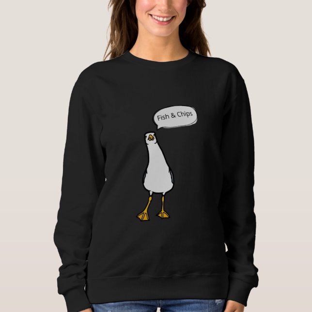 Wütende Möwe Fish & Chips Freche Vogel Sweatshirt (Vorderseite)