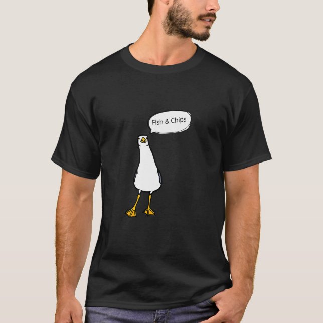 Wütende Möwe Fish & Chips Freche Vogel T-Shirt (Vorderseite)