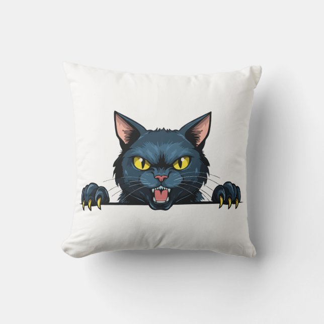 Wütende schwarze Katze Kissen (Vorderseite)