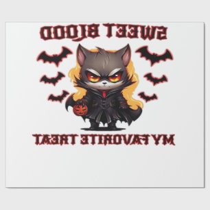 Wütende Vampirkatze dürstet nach süßem Halloweenbl Geschenkpapier
