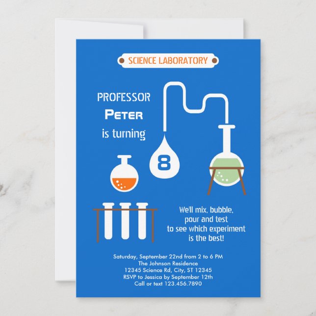 Wütende Wissenschaftler-Geburtstags-Party Einladung (Vorderseite)