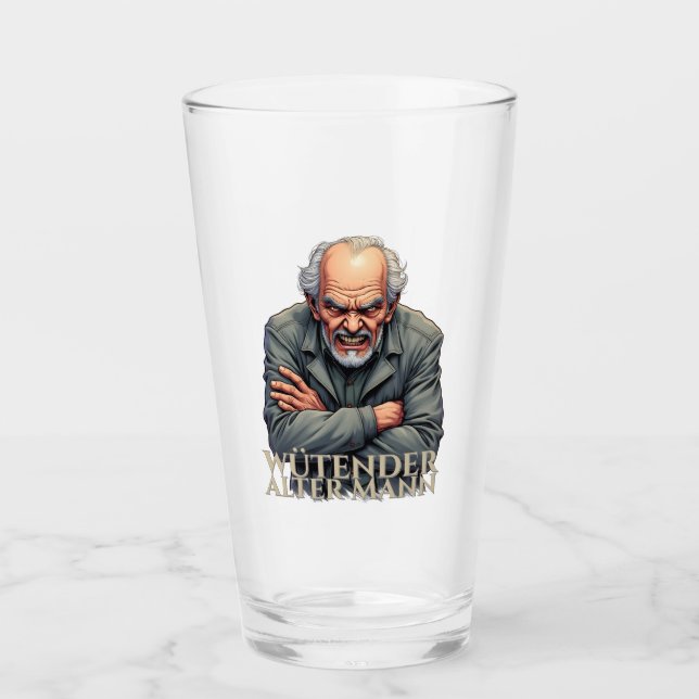 Wütender Alter Mann - Cartoon-Illustration Glas (Vorderseite)