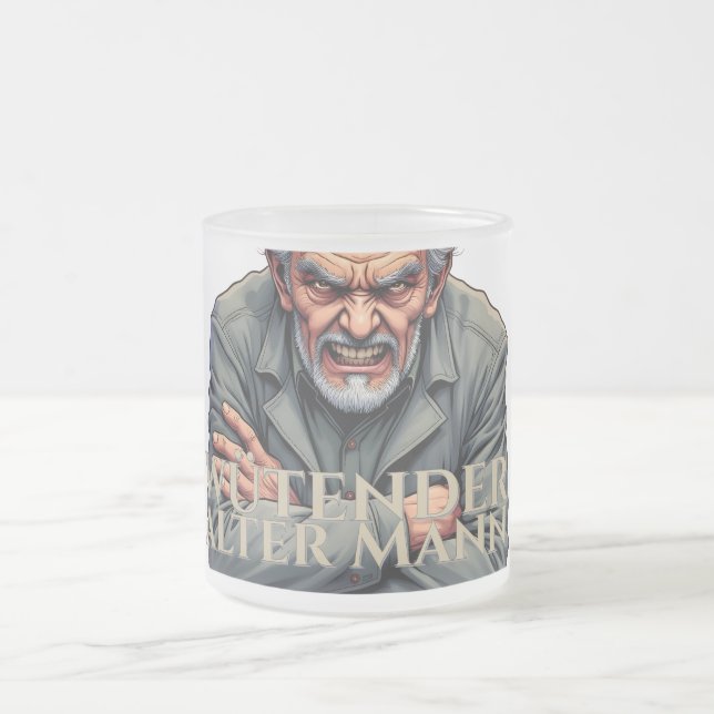 Wütender Alter Mann - Cartoon-Illustration Mattglastasse (Mittel)